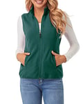 fuinloth Manteaux sans Manche Femme Chaud Polaire Zippé Gilet Veste pour Printemps Automne Hiver Vert ForêT XXL