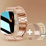 Montre Intelligente Carrée En Acier Inoxydable Pour Hommes Et Femmes,Horloge Intelligente,Appel Bt,Tracker D'activité Pour Téléphone Xiaomi Et Samsung,+ 2 Sangles - Type Gold