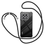 KetteTech Coque avec Cordon pour Xiaomi 14T, Transparent Silicone Collier Réglable Téléphone Étui Portable Lanière Housse, Noir