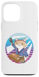 Coque pour iPhone 13 Pro Max Sushi chef bandeau chat tenue bleue comptoir en bois sushimi