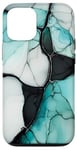 iPhone 14 Elegant White Stained Glass black Abstract turquoise Stone Case