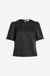 Vila - Blus viEllette 2/4 Satin Puff Top - Svart