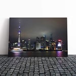 Big Box Art Canvas Print Wall Art Shanghai China Skyline (1) | Mounted and Stretched Box Frame Picture | Home Decor for Kitchen, Living, Dining Room, Bedroom, Hallway, Multi-Colour, 20x14 Inch