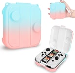 Étui De Rangement Pour Switch/Switch Oled Joycon,Switch Solide Boîte De Protection Et Anti-Poussière Joycon Stockage Coque Avec 3 Cartes De Jeuet 1 Lanière-Rose+Bleu