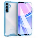 MOONESS Coque pour Samsung Galaxy A15 4G / 5G avec Verre Trempé,Silicone TPU Compatible Samsung Galaxy A15 4G / 5G,Étui de Protection Antichoc Arrière en PC Dur Housse Case Cover - Bleu