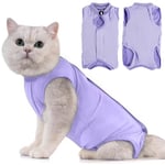 Avont Cat Recovery Suit Post Surgery, Elizabethan Collar & Cone Alternative, Kitten Onesie Pet Surgical Spay Shirt for Abdominal Wounds or Skin Diseases -Lavender(S)