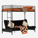 MEUBLE COSY Lit superposé 90x190cm avec Banquette Convertible Canapé et Sommier à Lattes en métal, Style Industriel, pour Enfant Chambre à Coucher Maison, Noir