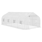 Outsunny Serre de Jardin Tunnel 600 x 300 x 200 cm Porte + 8 fenêtres enroulables métal galvanisé bâche PE Haute densité 140 g/㎡ idéale pour Toutes Saisons Blanc