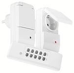 mumbi 24858 Set de douilles radio-commandées pour l'extérieur (anti-éclaboussures, IP44), 2x douilles télécommandées + 1x télécommande, 1100 Watt, blanc