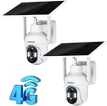 4G Lte Caméra Surveillance Avec Carte Sim Panneau Solaire, Ptz Ip Camera Extérieure Sans Fil 2K Hd Inclinable 355°/90°, Auton