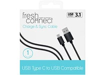 Fresh Connect 1m USB Type C, Charge and Sync Cable, for Samsung, Nokia, HTC, Huawei & Sony - Black