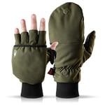 THE HEAT COMPANY - HEAT 2 SOFTSHELL - fingerless touchscreen glove and mitten in one - quality from the Alps - warm winter & bicycling gloves - against cold during sports & work – Green, S