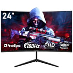 Gawfolk 24 Inch Curved PC Gaming Monitors 180hz, FHD 1080p 1ms without Bezel, freesync, 100% sRGB，178 ° Angle View HDMI DisplayPort, Compatible with Mural VESA75*75MM - Black