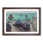 Big Box Art Departure of The Boats by Claude Monet Framed Wall Art Picture Print Ready to Hang, Walnut A2 (62 x 45 cm)