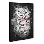 Pink Magnolia Blossom Tree Paint Splash Modern Canvas Wall Art Print Ready to Hang, Framed Picture for Living Room Bedroom Home Office Décor, 24x16 Inch (60x40 cm)