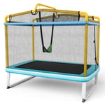 3 en 1 trampoline extérieur enfants rectangulair (190 x 124 cm) avec balançoire & barre horizontale filet de sécurité charge 110kg jaune