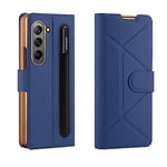 COQUE Étui pour Samsung Galaxy Z Fold 5, étui de téléphone en cuir souple ultra fin avec pochette de rangement pour stylo, housse de téléphone pliable pour Samsung Galaxy Z Fold 5 5G - Bleu