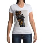 T-Shirt Femme Col V Apex Legends Mirage Battle Royale Jeux Video