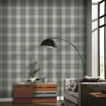 Heritage Tartan Check Hessian Fabric - Yellow/Grey 299000 - Arthouse Wallpaper