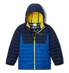 Columbia Youth Boys Powder Lite Hooded Jacket, Bright Indigo, Coll Navy, Laser Lemon, XL