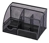 RICOO Rangement Bureau B001-B - Organisateur de Bureau en Maille Métallique avec Tiroir - Accessoire de Rangement Tiroir et Casier - Noir - 22 x 14 x 13 cm