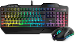 Pack Gaming Keyboard + Mouse - Clavier semi-mécanique rétroéclairé, souris avec capteur optique 6400 DPI LED 6 couleurs, disposition espagnole, noir