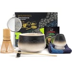 TEANAGOO Set de Matcha Japonais (7pcs) Matcha Whisk Kit Mtacha Matcha Bowl with Versing Spout Bamboo Matcha Whisk (chasen) Scoop (chashaku) Whisk Holder. N24, blanc dégradé, poudre de thé vert