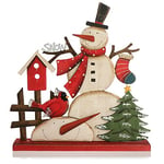 com-four® Présentoir décoratif pour Noël - Bonhomme de Neige en Bois à Poser - Décoration de Noël à décorer et à Offrir (Bonhomme de Neige avec nichoir)