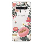 Novago Compatible avec Samsung Galaxy S10 Plus Coque en Gel Souple Transparent et Solide avec Impression de qualité (GrosFleur)