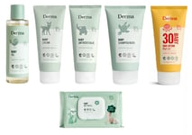 Derma - Eco Baby Shampoo/Bad 150 ml + Oile 150 ml + Creme 100 ml + Salve 100 ml + Sollotion SPF 30 150 ml + Vådservietter 64 stk