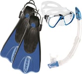 Cressi Palau Saf Snorkelling and Swimming Travel Flipper, X-Small/Small (2.5/5) with Big Eyes Scuba Diving and Snorkelling Mask and Adult Gamma Snorkel