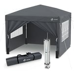 VOUNOT 3m x 3m Pop Up Gazebo with Sides & 4 Weight Bags & Carry Bag, Marquee Garden Party Tent Outdoor, Grey