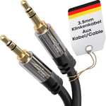 KabelDirekt – 7,5 m – Câble AUX & jack 3,5 mm (câble audio stéréo, enveloppe métallique quasi-indestructible, pour smartphones/tablettes, ordinateurs portables, autoradios, lecteurs MP3, etc., noir)