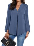 Magritta Shirts for Women V Neck Blouses Plus Size Long Sleeve Tunic Tops for Leggings Casual Chiffon Tshirt Tops Blue Grey X-Large / 18-20