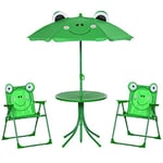 Outsunny Ensemble Salon de Jardin Enfant 4 pcs Design Grenouille - Table Ronde + 2 chaises Pliables + Parasol - métal époxy Oxford Vert