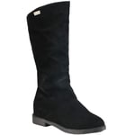 Wealsex Women Ladies Suede Mid Calf Boots Low Heel Winter Fur Boots Comfort Warm Motorcycle Martin Boots (Black UK 6)