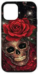 Coque pour iPhone 13 Pro Illustration florale gothique crâne et rose foncé