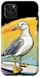 Coque pour iPhone 11 Pro Max Vague colorée amusante avec mouette de surf pour les fans de planches de surf