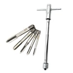 Long Adjustable Silver T-Handle Ratchet Tap Wrench with 5 M3-M8 3mm-8mm8316