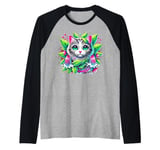 Beloved Cat with Green Leaves Cat Lovers Pink Waterfalls Raglan Baseball Tee