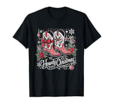 Howdy Christmas Tree Western Cowgirl Boots Coquette Bow T-Shirt