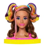 Barbie Doll Deluxe Styling Head with Color Reveal Accessories and Wavy Brown Neon Rainbow Hair, Doll Head for Hair Styling, HMD80