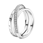 Pandora Signature Bague anneau triple croisé Pavé en argent sterling avec zircones cubiques transparentes, taille 58