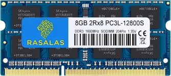 8GB PC3L-12800S DDR3 1600mhz Laptop RAM 2Rx8 1.35V 204-Pin CL11 Portable Mémoire RAM Module Upgrade(Q808)