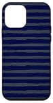 Coque pour iPhone 12 mini Bleu Marine Gris Rayé Girly Esthétique Preppy Stripe