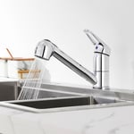 Auralum Robinet Cuisine Mitigeur avec Douchette Extractible Chrome Rotatif 360° Mélangeur de Cuisine Evier Robinetterie Mitigeur Eau et Froid