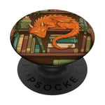 Cute Orange Dragon Books Cottagecore Book Lover Bookworm PopSockets PopGrip Adhésif