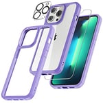 TAURI 3 in 1 Designed for iPhone 13 Pro Max Case Purple, [Not-Yellowing] and 2X Tempered Glass Screen Protector, [Military-Grade Drop Tested] Phone Case 6.7 inch