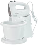 Bosch CleverMixx - Batteur électrique avec bol de 3 L à rotation automatique, 400 W, 4 vitesses et turbo, fouets et crochets en acier inoxydable pour pâtes douces et dures