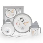 Coffret Repas Complet pour Bébé et Enfant · Aquarelle en gris · 5 Pièces